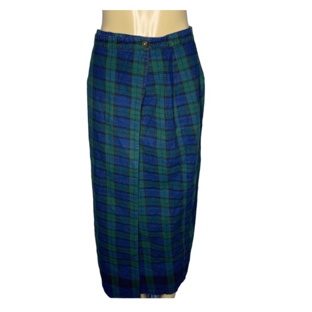 Liz Claiborne Modest Wrap Skirt Blackwatch Plaid